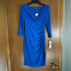 Lauren Ralph Lauren 3/4 Sleeve Ruched Dress, Size 4P